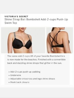 Victoria's secret shine strap add 2 cup sizes push-up bikini swim top 34DD